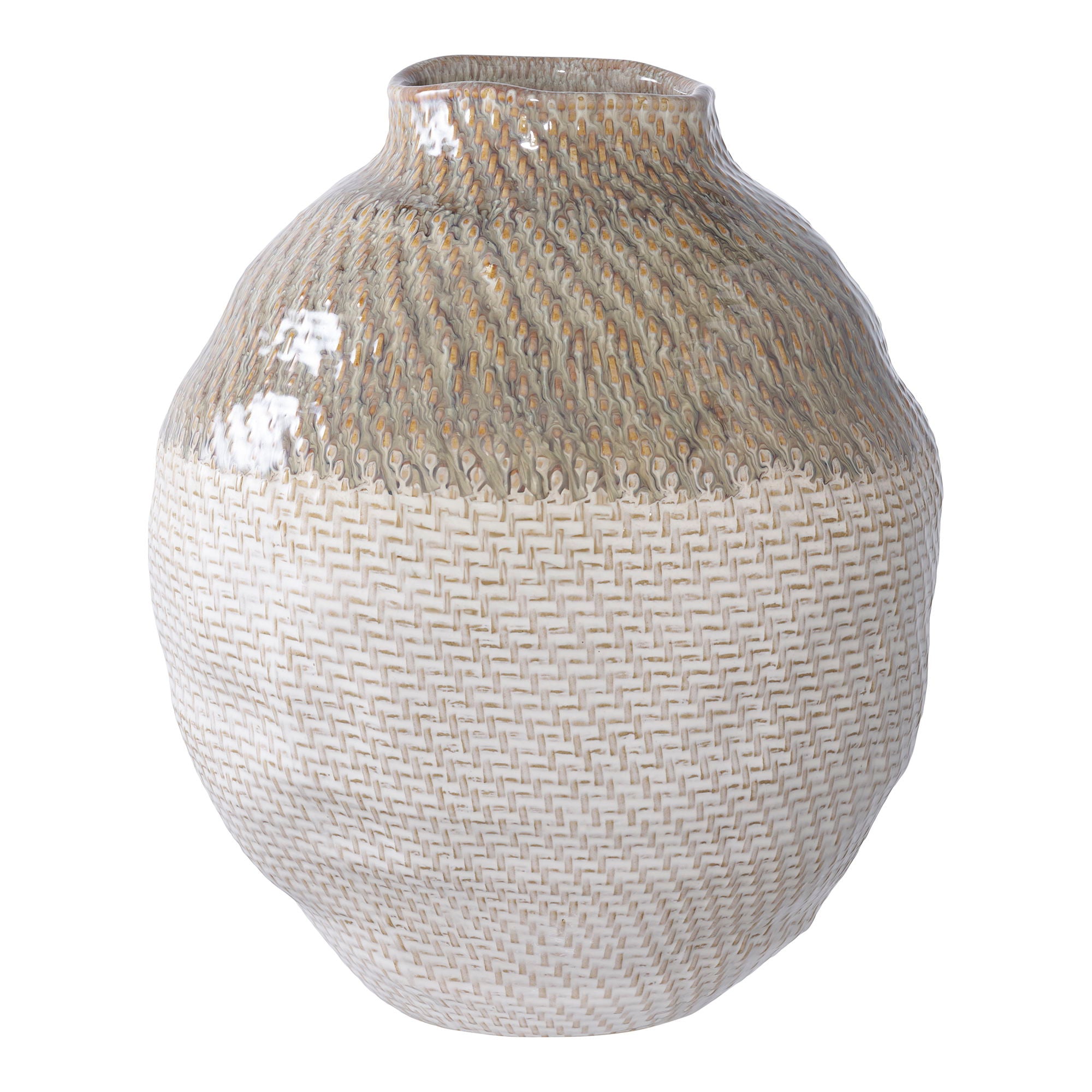Keramikvase, Beige/Grün, ø26x30,5 cm